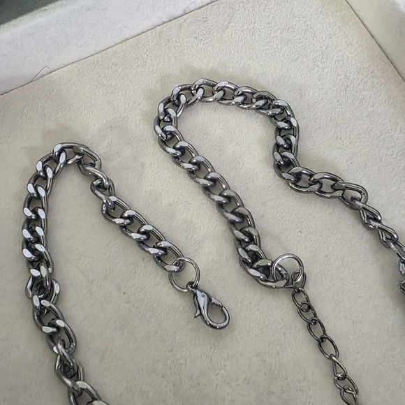 Oxidized Silver Statement Necklace with Smokey Grey Crystal Stones - Picture 6 of 8